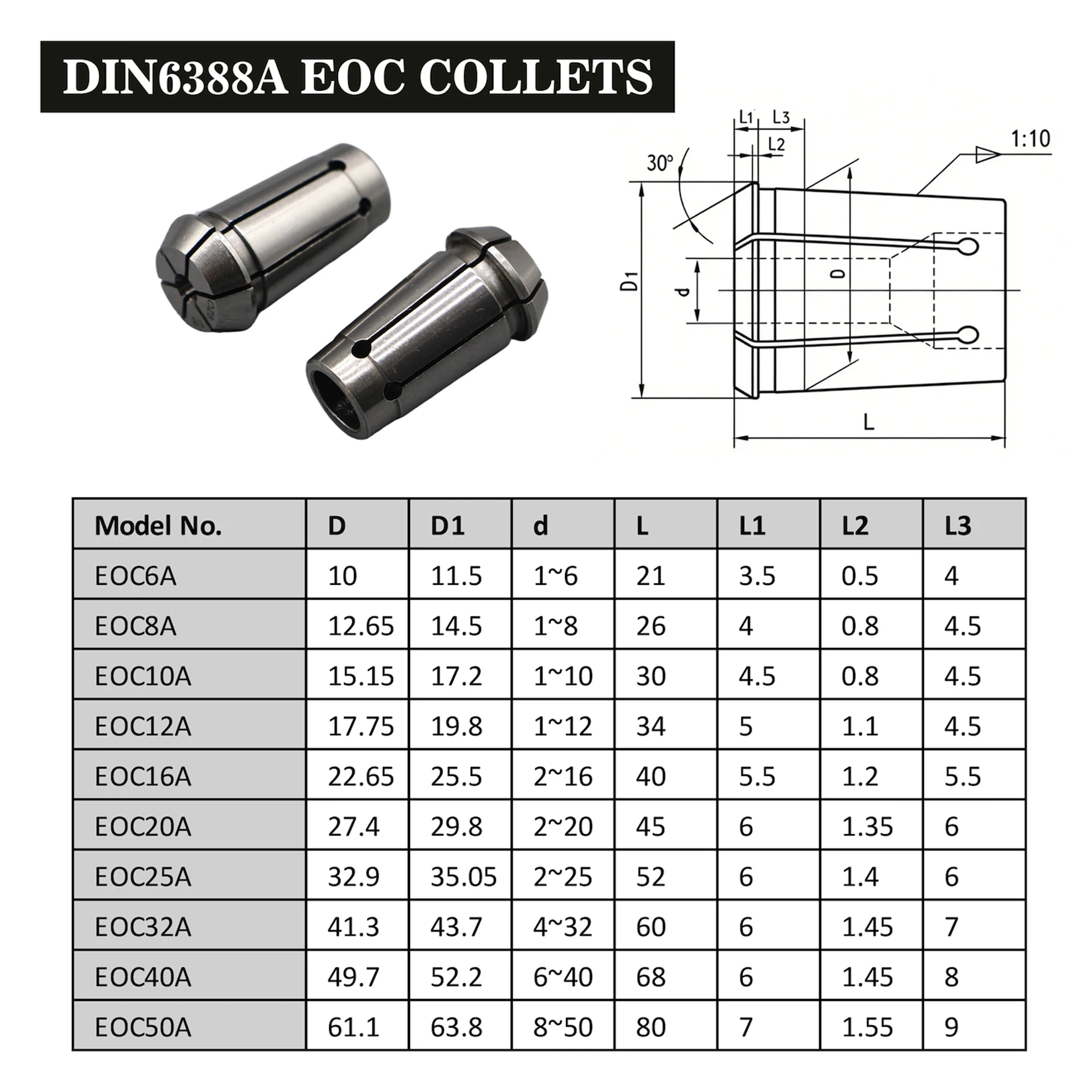 OZ8A EOC8A Spannzange 3-8mm 1/8'' 3/8'' 1/4'' DIN6388A Kompatibel mit Kress 1050 FME 1 CNC Fräs- und Drehmaschine Gravierspindel Werkzeugzubehör