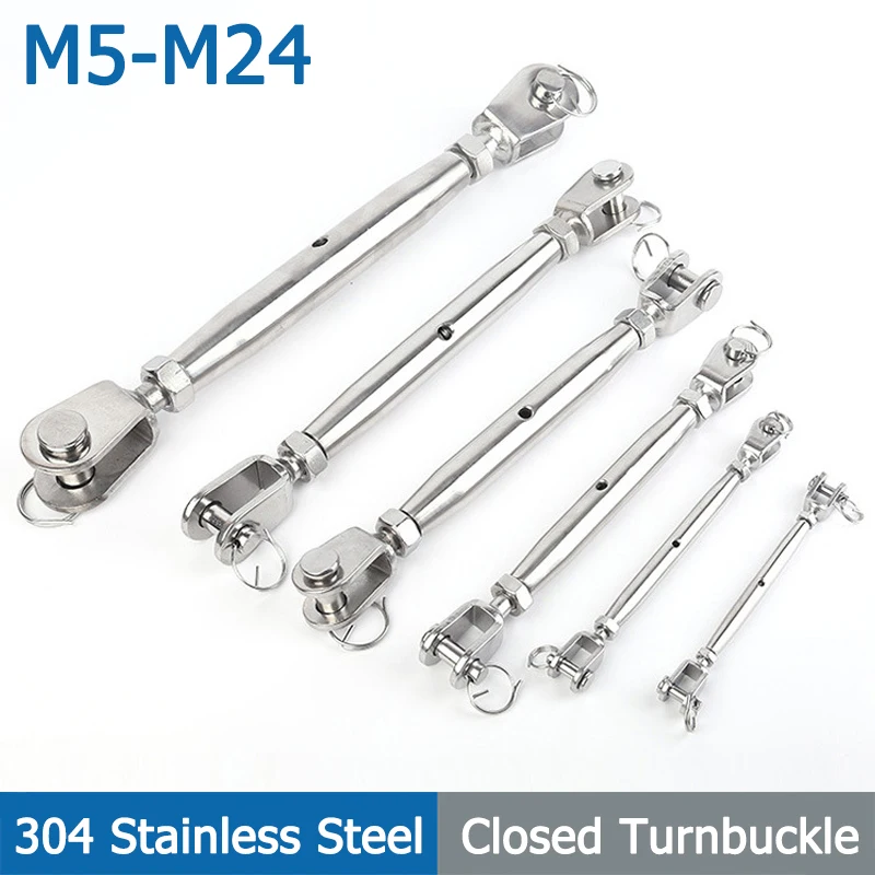 1-4pcs M5-M24 304/316 Stainless Steel Turnbuckle Closed Body Swage Turnbuckle Screw Wire Rope Tensioning Tightener Tight Buckle