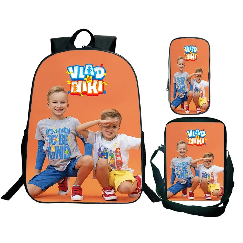 Conjunto de mochilas escolares con estampado de Vlad y Niki para niños, Juego de 3 piezas, mochila escolar para niños y niñas, bolsa de viaje impermeable