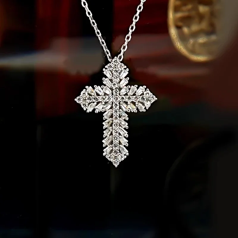 925 silver fashionable sparkling diamond ladder square inlaid pendant collarbone chain, niche design, high-end feel