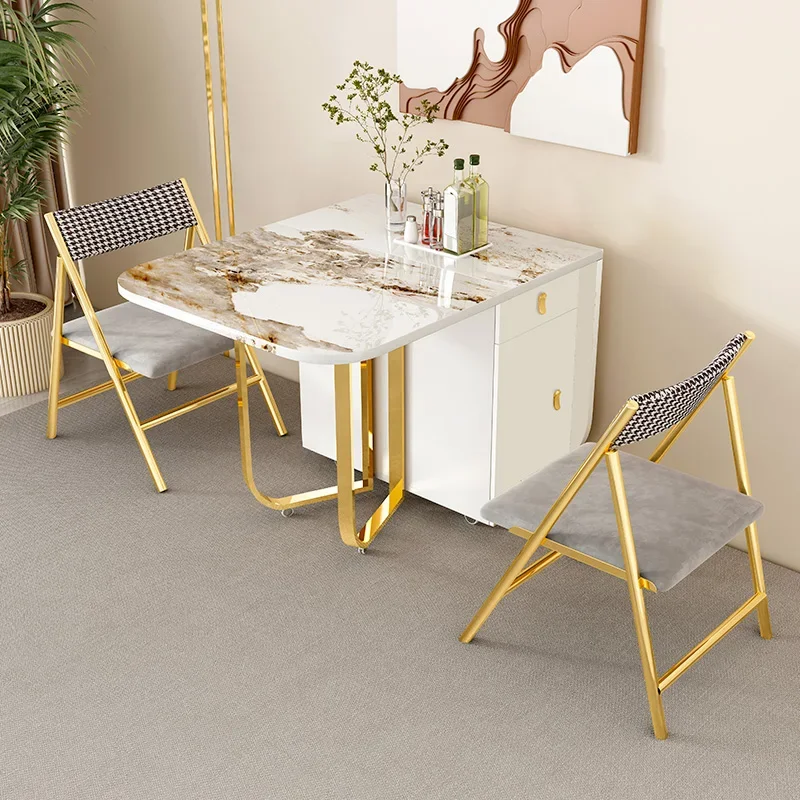 European Nordic White Table Gold Drawer Storage Rectangular Wood Dining Table Small Extendable Mesa Plegable Kitchen Furniture