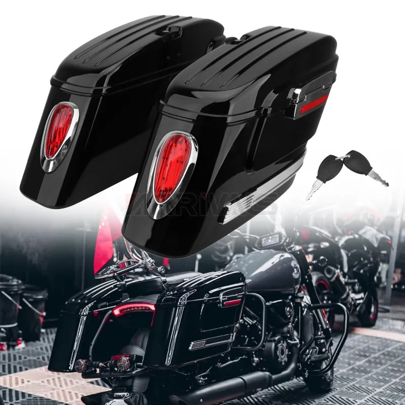 2Pcs Motorcycle Saddlebag Saddle Bag Side Boxs Case Luggage Tank w/ LED Light For Harley For Honda For Yamaha For Suzuki