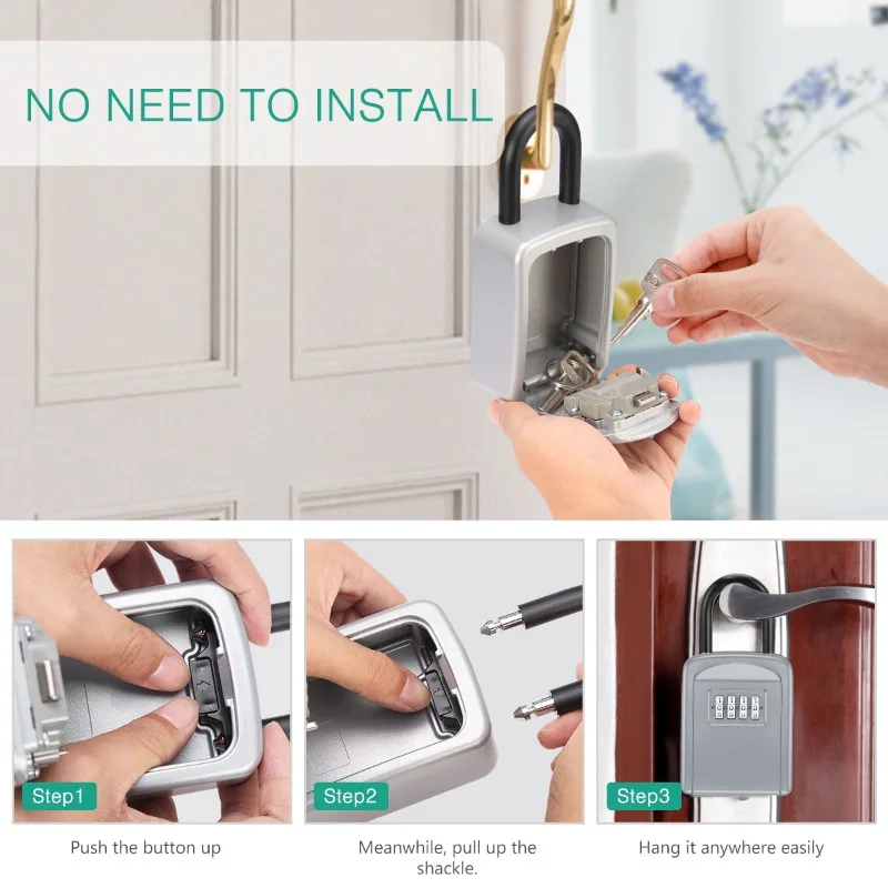 Zinc Alloy Hook Key Box 4 Digit Combination Password Safe Weatherproof Key Safe Security Storage Box