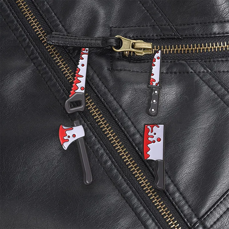 Bloody Wavy Knife With Red Drip Enamel Pin, Cute Spooky Tool Brooch For Horror Fans And Halloween Street Style