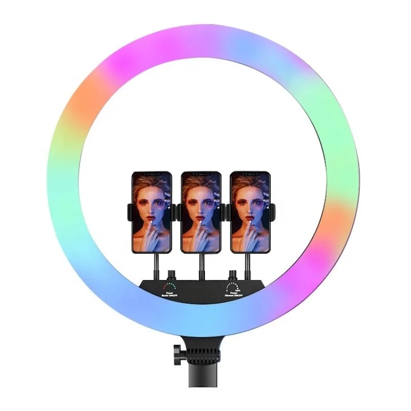 MJ18 Photography Lighting Rainbow Light Emitting Diode Ring Light 18 inch with Tripod