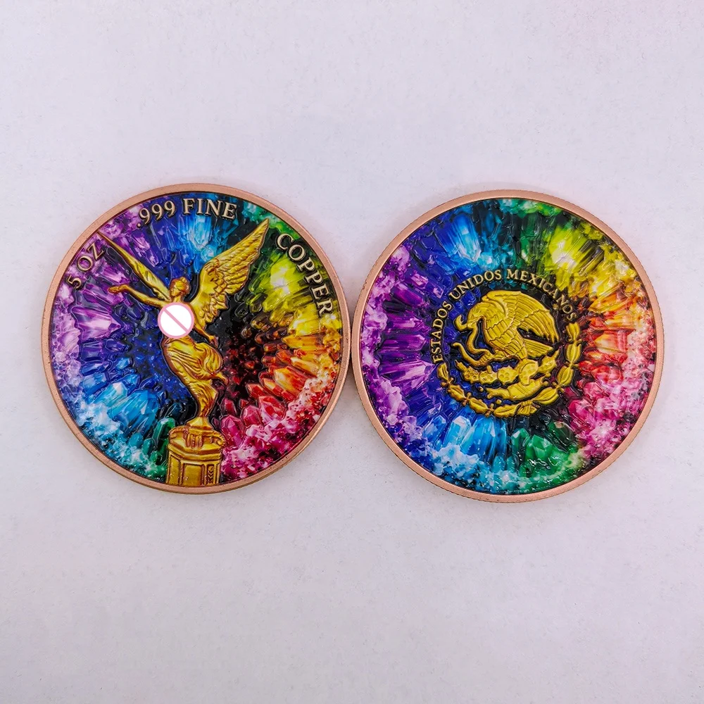 5 OZ .999 Pure Copper Colorful Crystal Geode Winged Angel Commemorative Medal Collectible Coin Home Decor Souvenir Gift