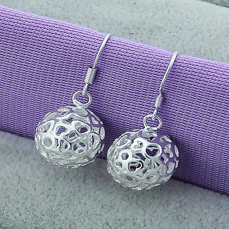 

925 Sterling Silver Hollow Ball Drop Earring Fashion Jewelry Women's Engagement Wedding Party Exquisite Gift