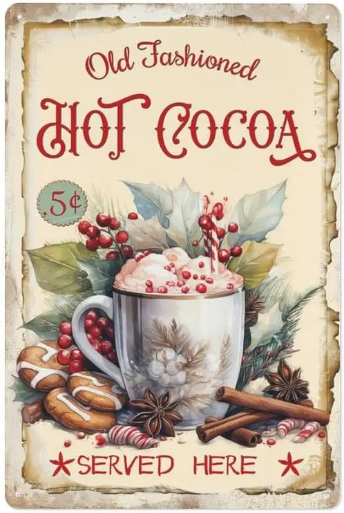 Old Fashioned Hot Cocoa Served Here Tin Sign Vintage Christmas Hot Cocoa Metal Tin Sign Home Bar Cafe Coffee Shop Kitchen Wall P