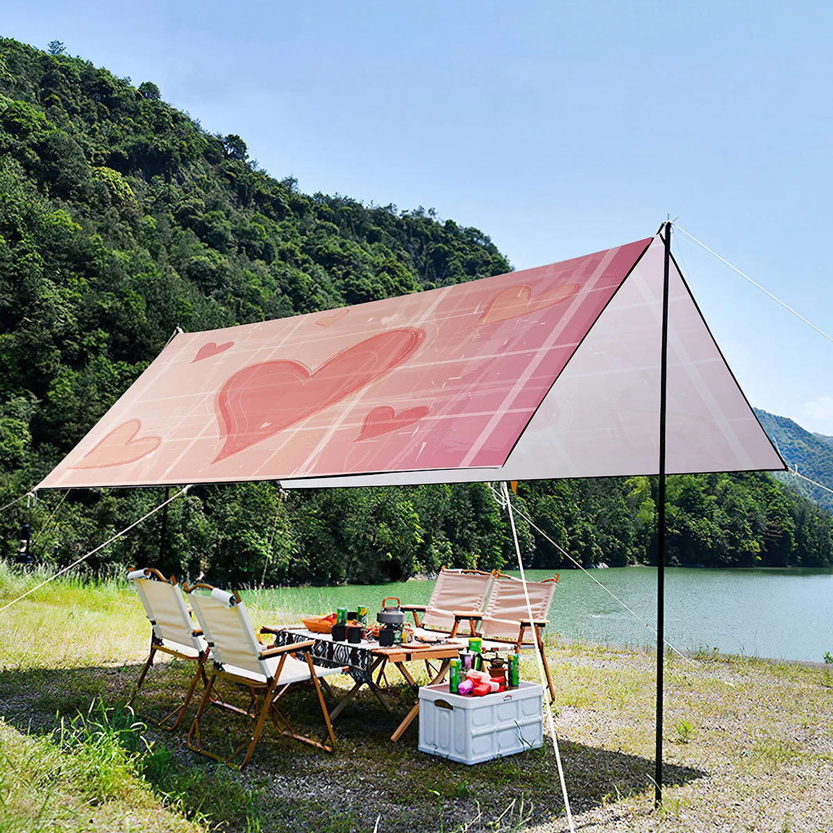 Toldo parasol con estampado romántico para cena familiar y de amigos, tienda ligera Anti-UV impermeable portátil para viajes en la playa al aire libre