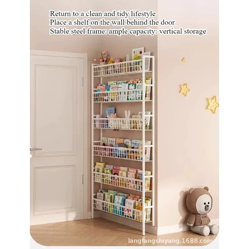Floor-to-ceiling shelf behind the door, wrought iron ultra-thin non-punching bookshelf, simple and extremely narrow crack wall