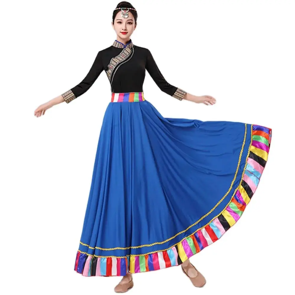 

New Dance Clothes, Fashionable Printed Clothes, Female National Temperament, Big Skirt, Cropped Sleeves, Casual Tops Long Skirts