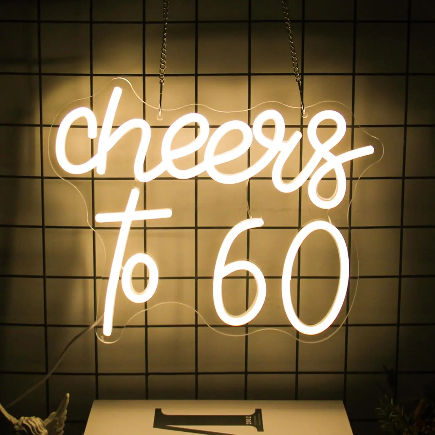 

Cheers to 60 LED Neon Sign Warm White for 60th Birthday Happy Birthday 60 Years Wall Bedroom Bar Wedding Party Decor