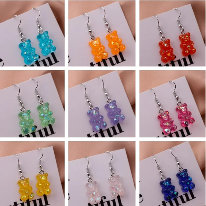 Cute Colorful Animal Gummy Bear Earrings Cartoon Design Female Ear Hooks Dangles Earrings Women Girl Party Birthday Jewelry Gift