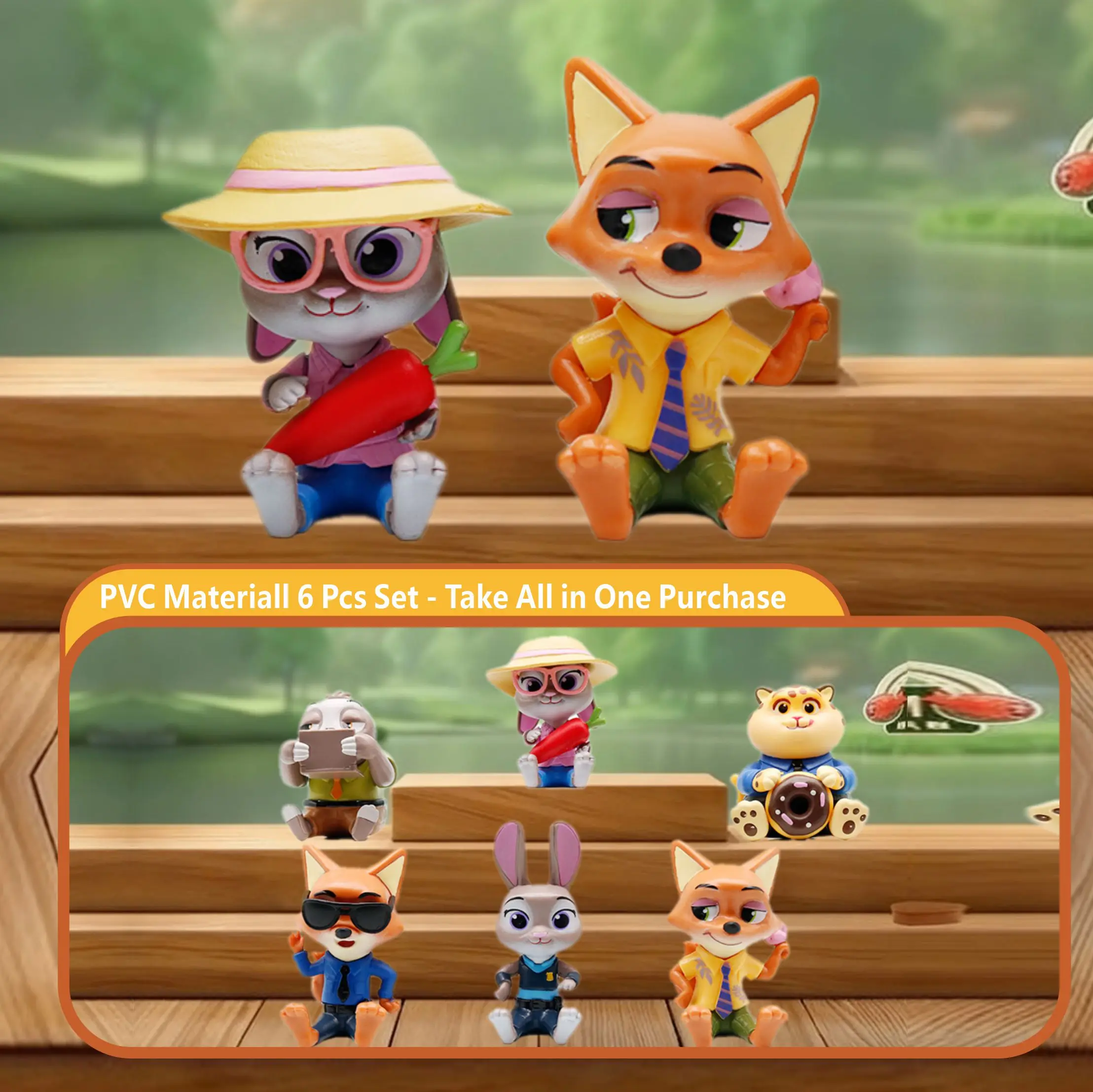 Na stanie 6 szt. Urocze figurki Judy i Nicka w pozach siedzących |   Dekoracja biurkowa z PVC |   Kolekcja dla fanów i idealny prezent na dziś Zoo2