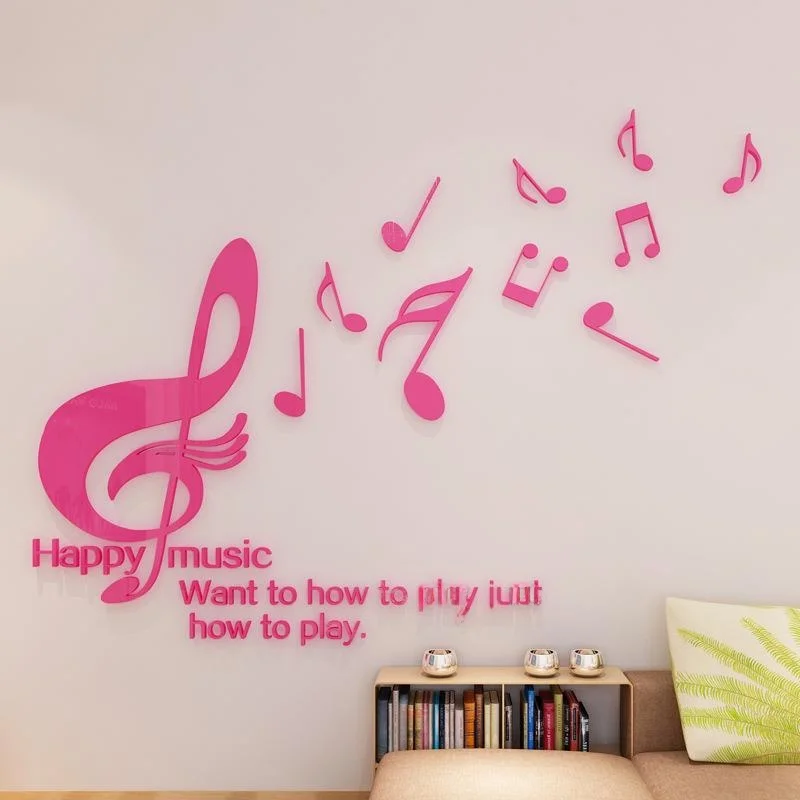 Acrylic 3D Musical Note Wall Stickers Children's Room Bedroom Headboard Music Classroom Decorative Background Wall Decals