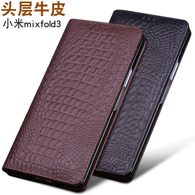 

Hot Sales Luxury Real Cowhide Or Lich Genuine Leather Flip Phone Cases For Xiaomi Mi Mix Fold3 Hell Full Cover Pocket Bag Case