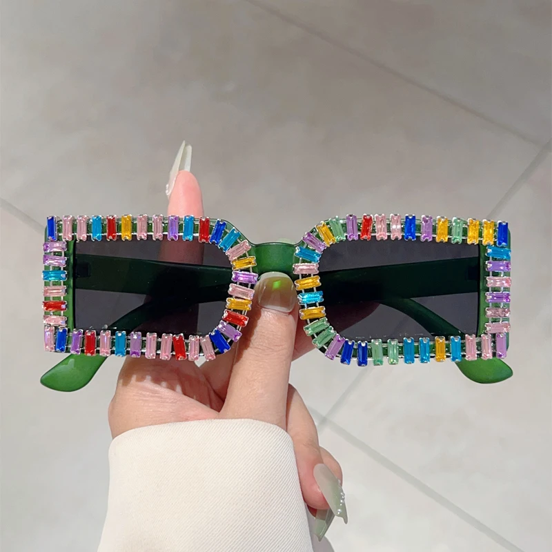 KAMMPT New Fashion Crystal Shiny Shades Original Brand Design Candy Color Sunglasses Vacation Beach Women's Trendy Sun Glasses