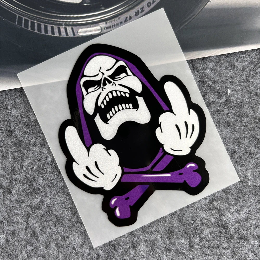 Cartoon Skeleton Gesture Reflective Stickers Motorcycle Electric Car Helmet Scooter Car Body Window Windshield Fuel Tank Decals view 4