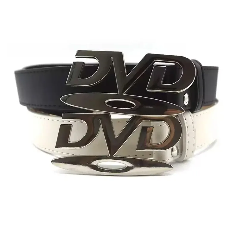 Cinto Unissex Nostálgico com Fivela de DVD - Faixa Decorativa Branca e Preta para Jeans, Perfeita para Uso Diário e Trajes de Festa