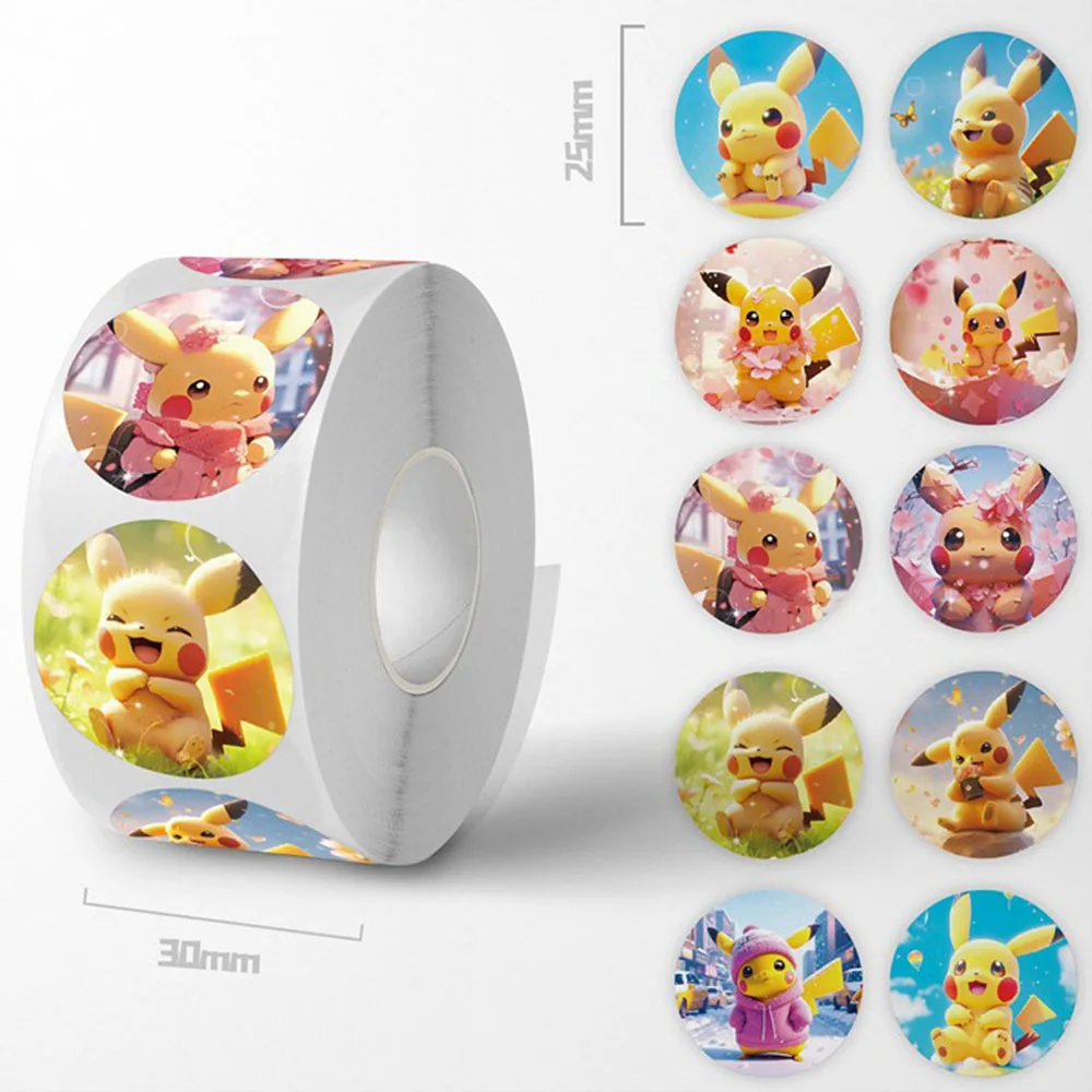 500 قطعة/لفة بيكاتشو الكرتون بوكيمون ختم ملصق DIY بها بنفسك بولي كلوريد الفينيل محمول الشارات الديكور ملصق مكافأة هدية لعبة