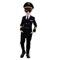 Kids Disguise Girl Boy Captain Aircraft Fancy Clothes Children's Day Pilot Uniform Stewardess Cosplay Halloween Costume