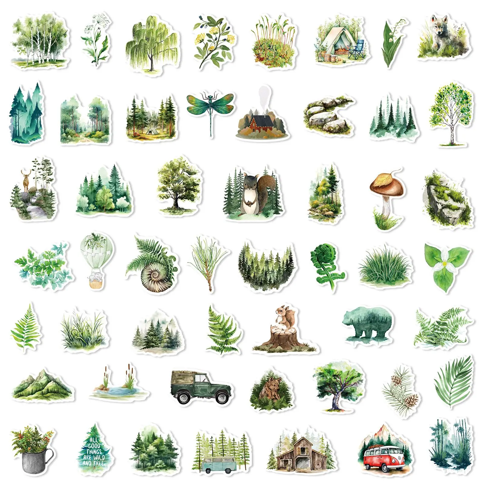 10/50PCS Cute Natural Animals Trees Forest Stickers Laptop Phone Guitar Luggage Diary Waterproof Graffiti Vinyl Decals Sticker