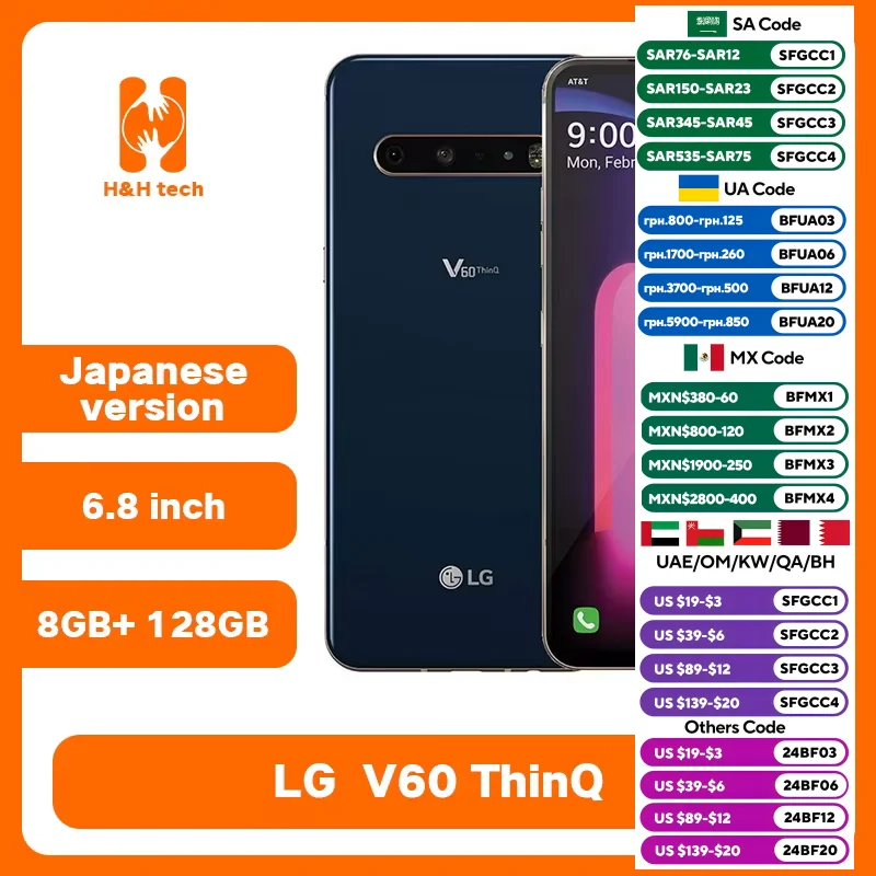 LG V60 ThinQ Original Japanese Version 6.8 inch Snapdragon 865 NFC 4G Mobile phone 8GB RAM 128GB ROM Android Smartphone