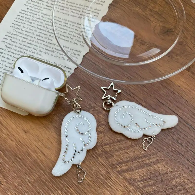 INS стиль ретро ткань цепочка со звездой крыло кулон брелок Y2K ангел цепочка для мобильного телефона орнамент украшения аксессуары подарки