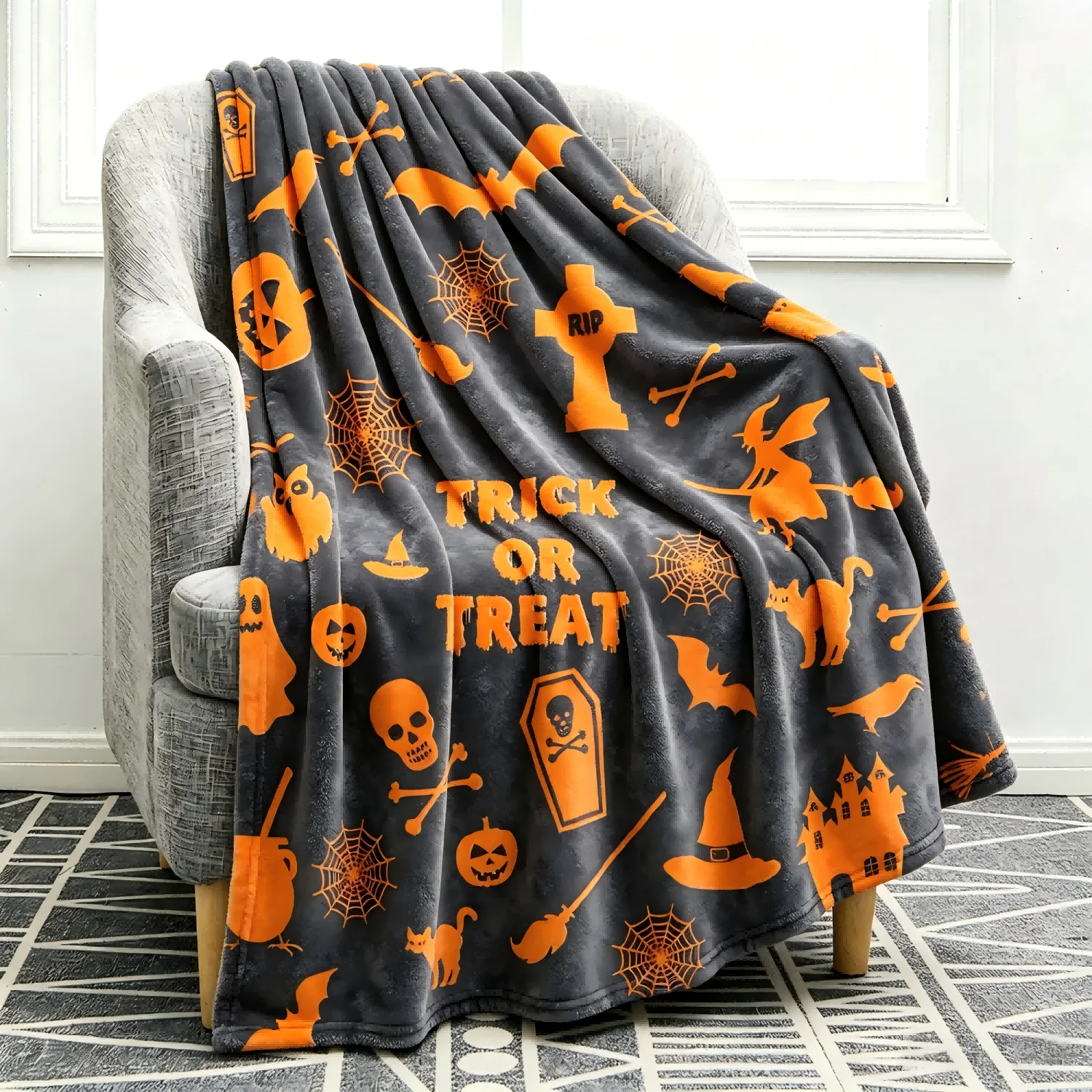 1pc Halloween X-mas Blanket for Couch Throw Gift Pumpkin Witch Bat Snowman Flannel Thin Blankets Festival Gifts Four Season Use