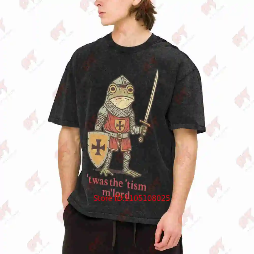 T'Was The 'Tism M'Lord Medieval Knight Frog Vintage Washed Tee Pure Cotton T-Shirt
