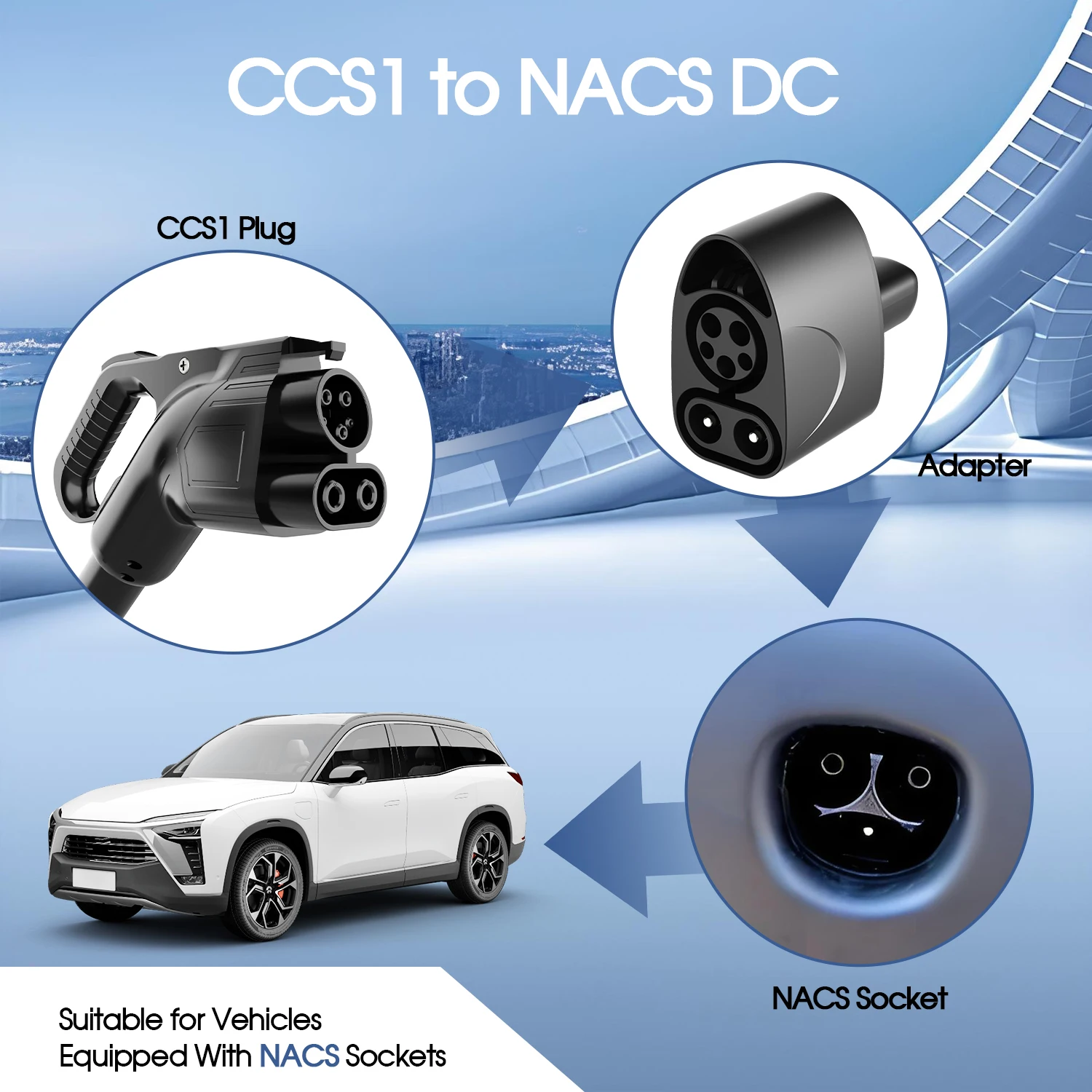 콜랑키 EV 어댑터 CCS1 - NACS 300A 최대 DC, 테슬라용 (TS-NACS 충전 포트 지원), CCS1 공용 충전소 충전 가능 썸네일 2