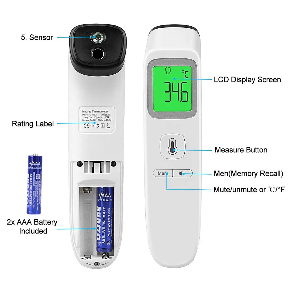 Infrared Digital Professional Thermometer with Ccurate Instant Readings with Fever Alarm, Memory Recall and 3 in 1 Digital LCD