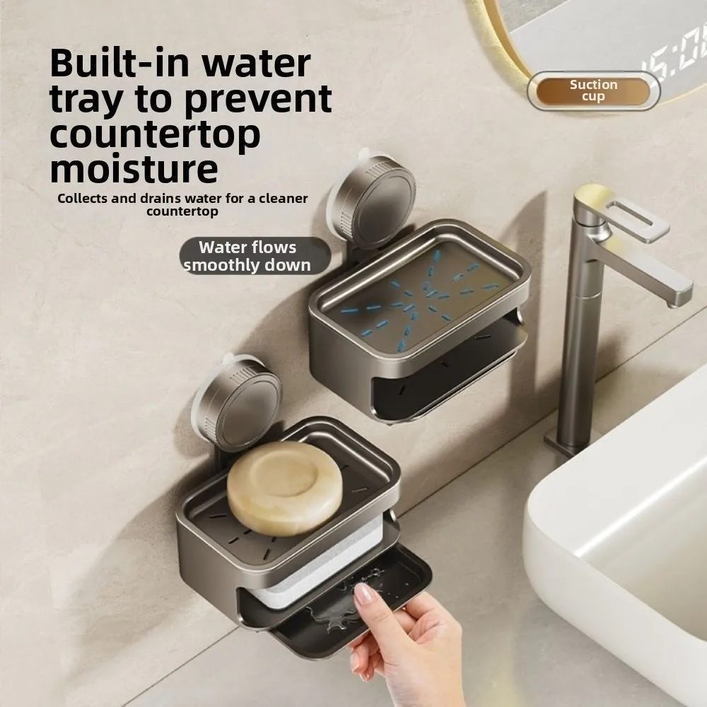 

Wall Mounted Suction Cup Soap Dish Space Saving Detachable Self Draining Soap Holder Waterproof Moisture-proof