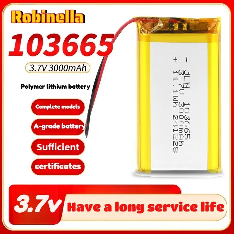 103665 Polymer Lithium Battery 3.7V 3000mAh Rechargeable Batteries for LED Light Driving Recorder PSP Camera Bluetooth Speaker