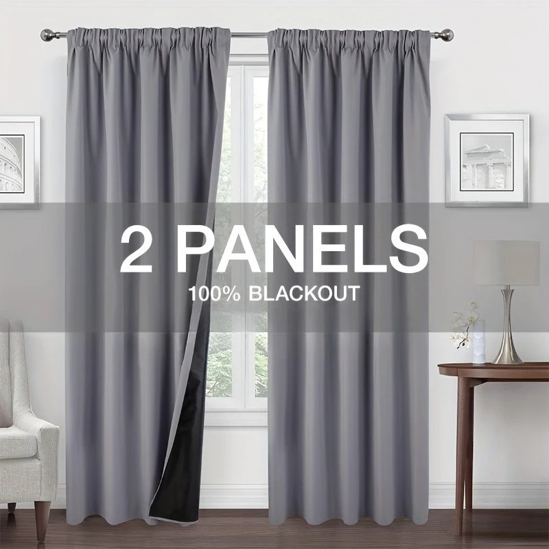 قطعتان من ستائر Blaclout الحديثة 100% مع جيب قضيب، ستائر نافذة لغرفة المعيشة، غرفة النوم، المطبخ، الحمام، ديكور المنزل