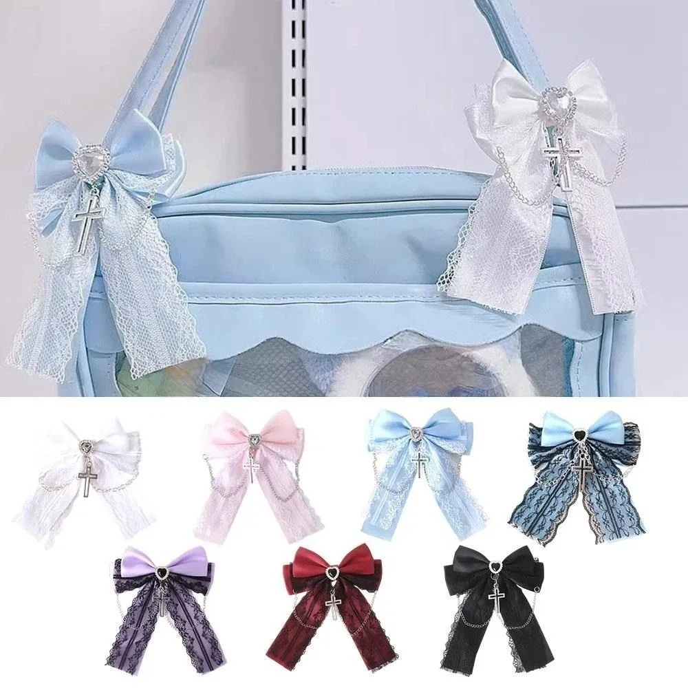 Cute Bow Cross Pendant Gothic Hair Clip Bag Charm Japanese Style Lolita Hair Accessories Exquisite Lace Design Y2K Hair Clip