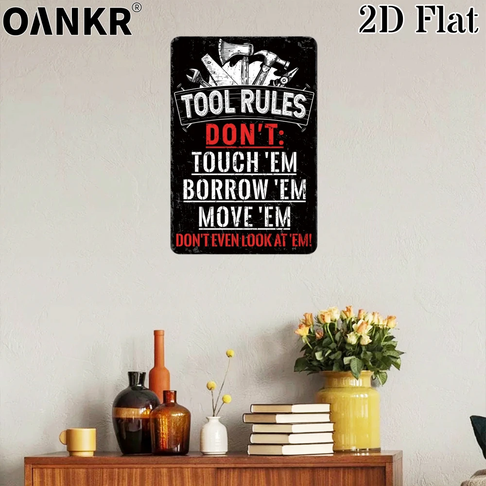 Vintage Garage Metal Tin Sign, Ideal Gift 12x8 Inch, Tool Rules Don't Touch Borrow Move Metal Signs for Workshop Home Wall Decor