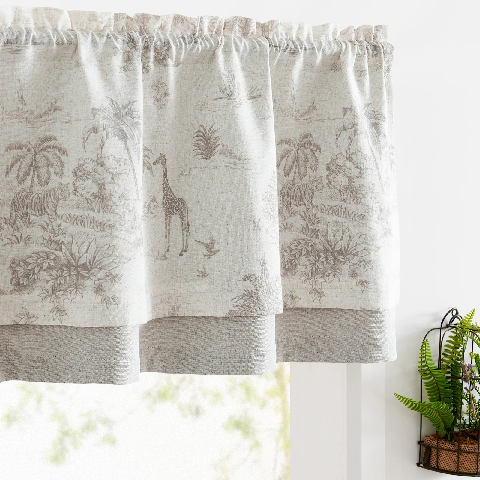 JINCHAN Double Layer Valance Curtain Tree Animal Pattern Short Window Curtains Bathroom Linen Valance Toile De Jouy Cafe Valance