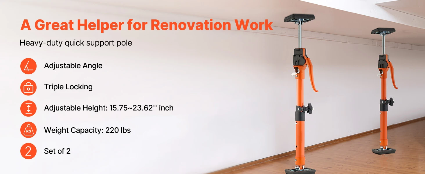 SucceBuy 2-Pack Cabinet Jack Support Pole Steel Telescopic Quick Support Rod Adjustable 3rd Hand System for Lifting Cargo Bars