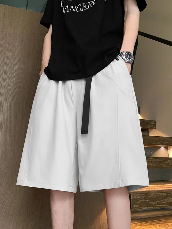 

Versatile Ice Silk Straight Leg ort Pants Men's Loose Fit Summer Thin Cool Feeling Belt Bule Included f-length Trendy ...