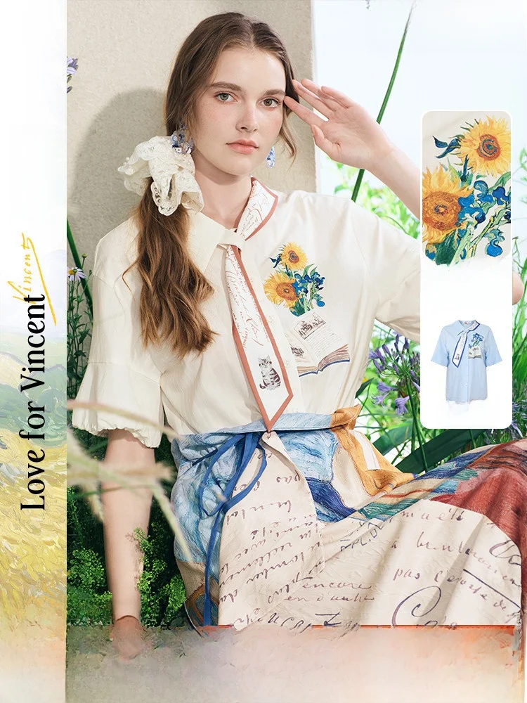 

Artistic Asymmetric Floral Print ort Sve irt Women's Loose Fit Cotton Polyester Blend Summer New Sle Belladonna Wind...