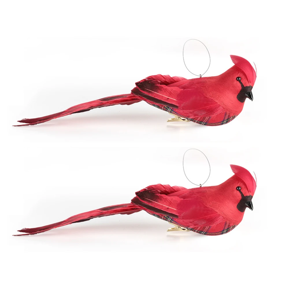 2pcs Red Simulated Bird Clip Style Christmas Tree Decorations, Holiday Garden Christmas Gift Ornaments