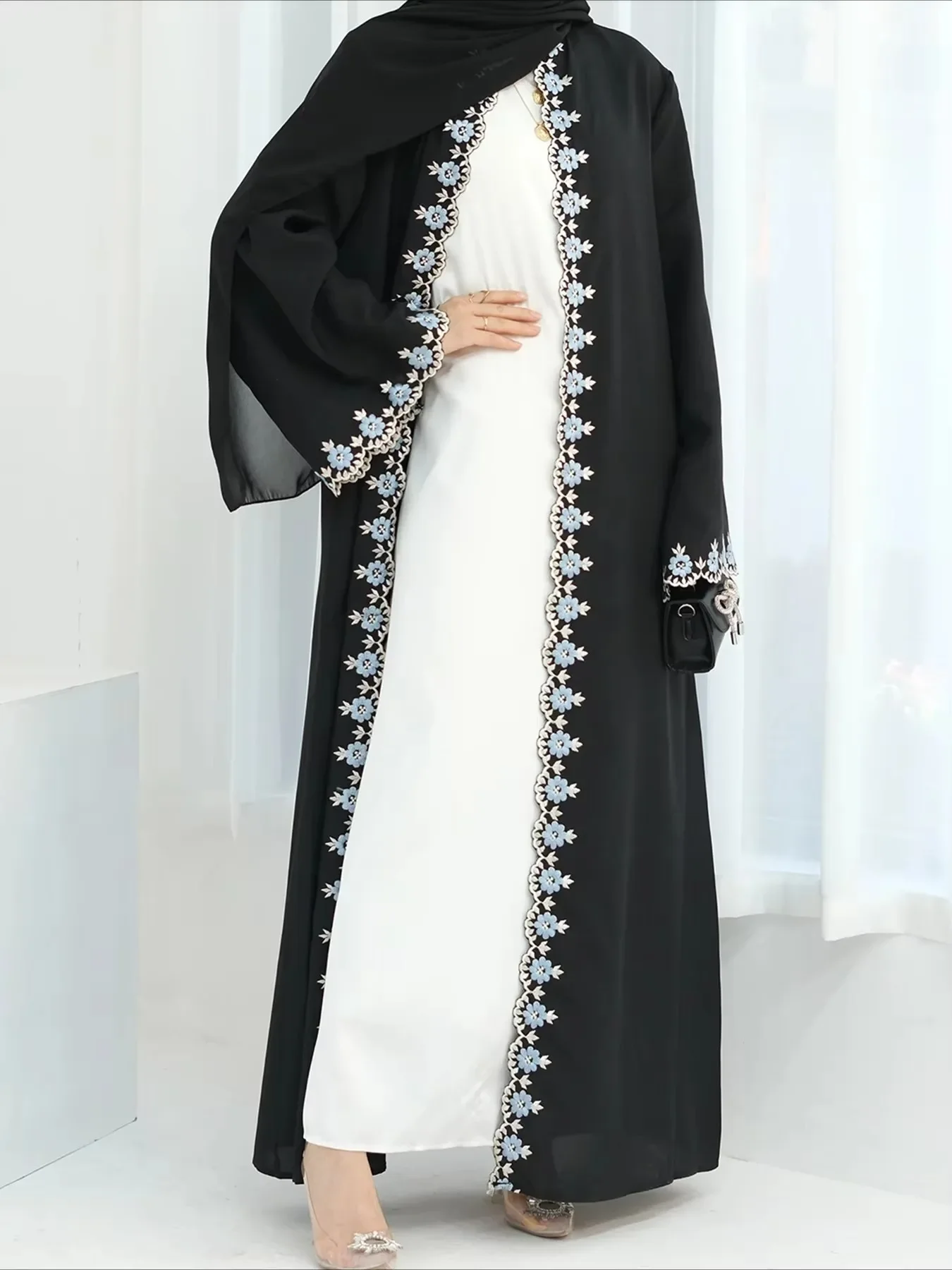 Eid Muslim Women abaya Party Dress for Ramadan Floral Embroidery Long Abayas Morocco Kaftan Vestidos Largos Dubai Robe Jalabiya