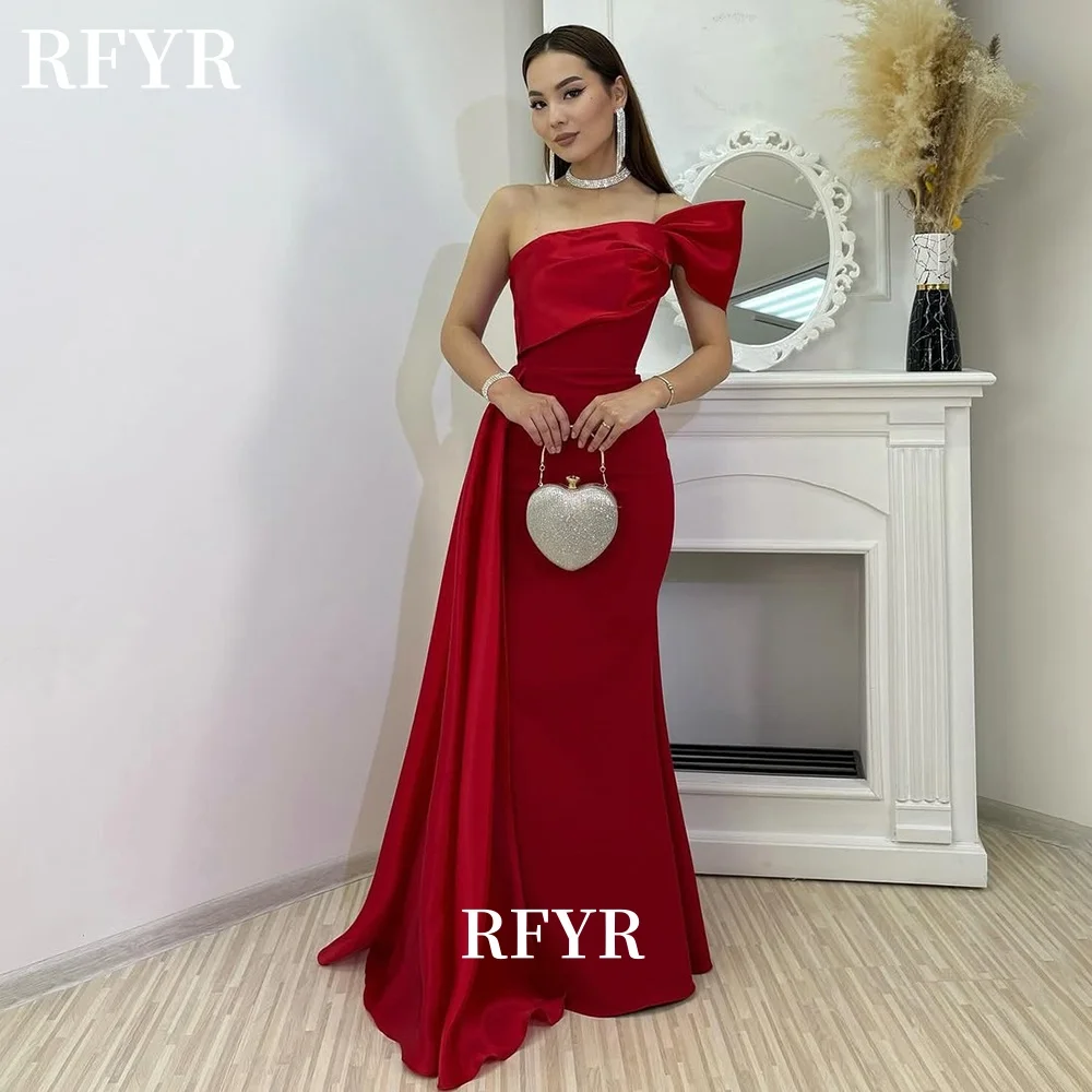 

RFYR One Shoulder Prom Dress Formal Evening Party Dress with Side Train Celebrity Gala Dress for Arabic Women Customized