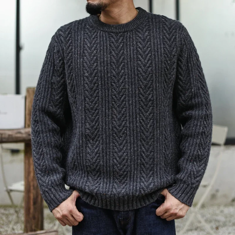 Sauce Zhan Mens Sweater Pullover Aran Sweater for Mens Autumn Winter Sweater 97% Sheep\'s Wool Knitted Thickened