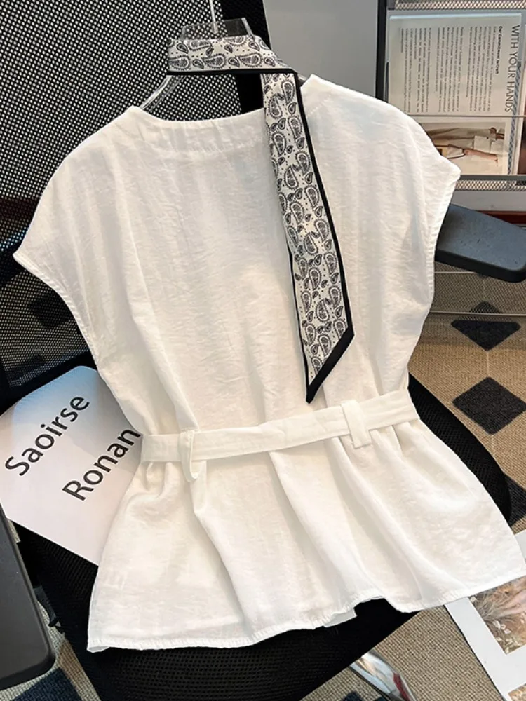 وشاح حريري صيفي V-Ne Svel irt المرأة فضفاضة الخصر Cinched التخسيس الأعلى الكورية Sle تخفيف زر الرياح التفاصيل #4