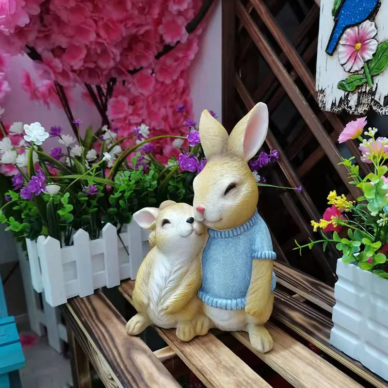 

Pastoral Cute Animal Rabbit Resin Ornaments Outdoor Garden Lawn Figurines Decoration Courtyard Villa Park Sculpture Adornments