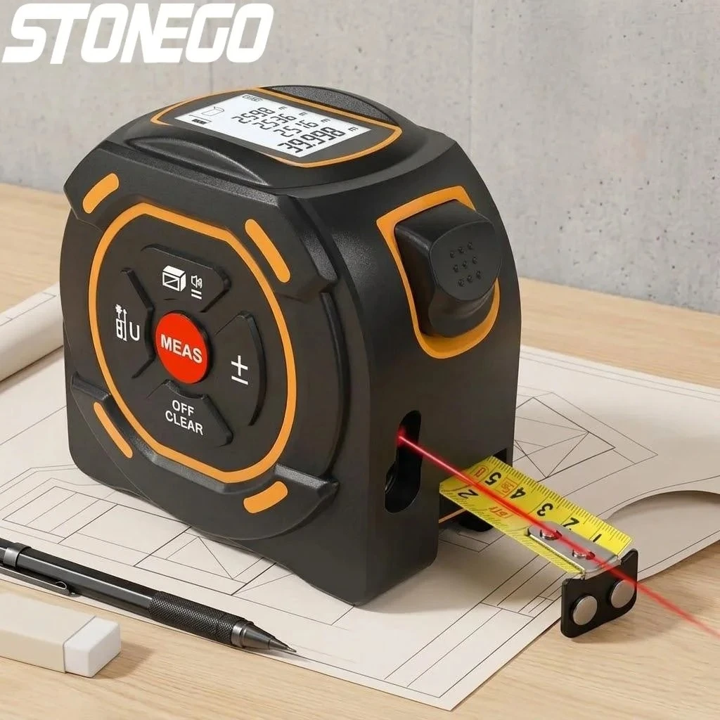 

Высокоточный цифровой лазерный дальномер-рулетка 2-в-1, стальная рулетка 131 фут / 197 футов, измерительный инструмент