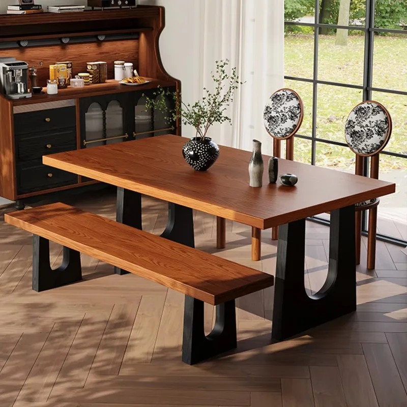 Simple Designer Modern Dining Table Wholesale Minimalist Style Retro Wooden Dining Table Durable Large Square Dining Table Set
