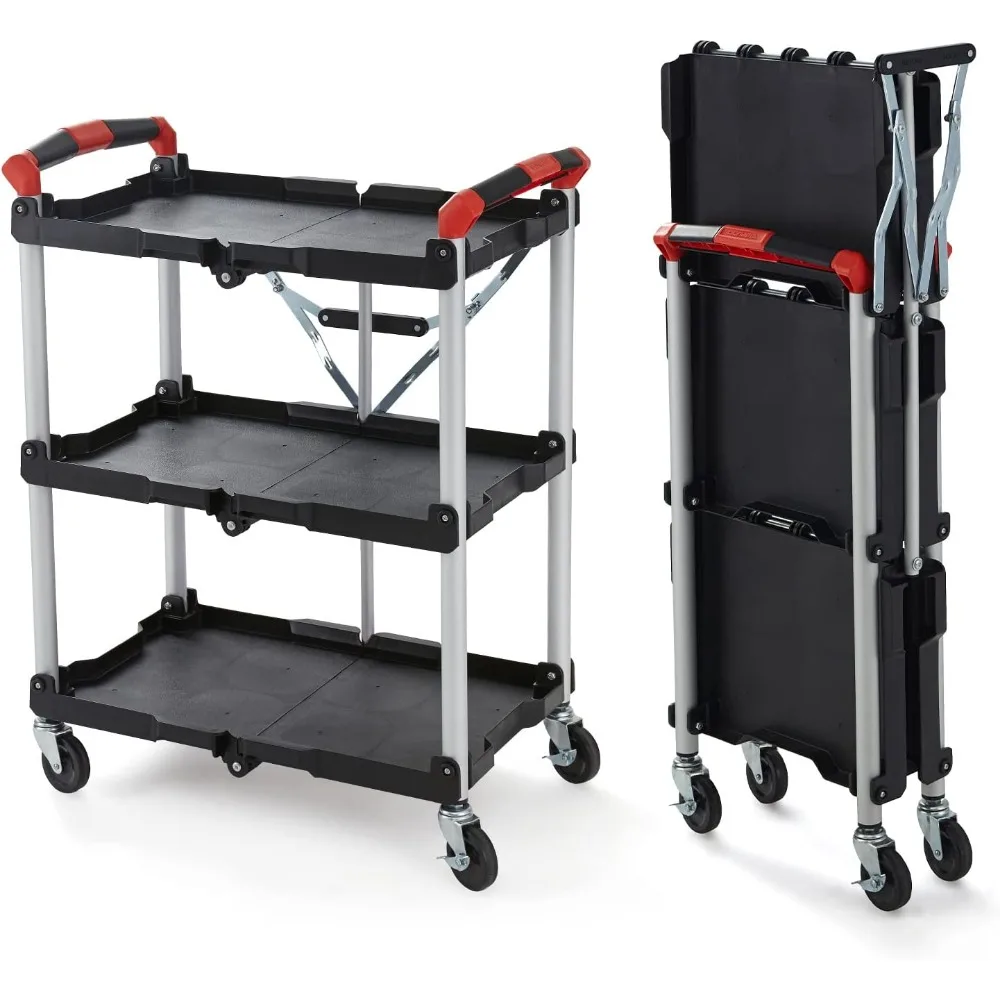 

150 lbs Folding Collapsible Service Cart with Locking Mechanism, Portable Tool Storage for Home and Garage